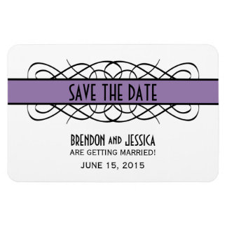 Deco Flourish Save the Date Magnet, Paars Magneet