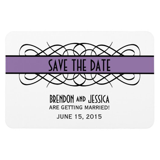 Deco Flourish Save the Date Magnet, Paars Magneet (Horizontaal)