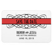 Deco Flourish Save the Date Magnet, Red Magneet (Horizontaal)