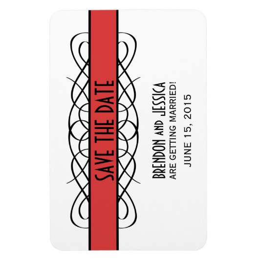 Deco Flourish Save the Date Magnet, Red Magneet (Verticaal)