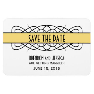 Deco Flourish Save the Date Magnet, Yellow Magneet