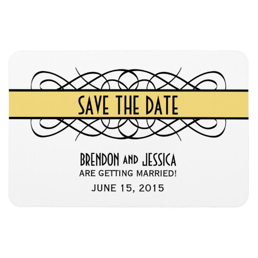 Deco Flourish Save the Date Magnet, Yellow Magneet (Horizontaal)
