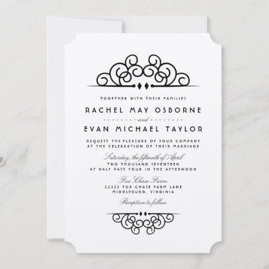 Deco Flourish Wedding Invitation Kaart (Voorkant)