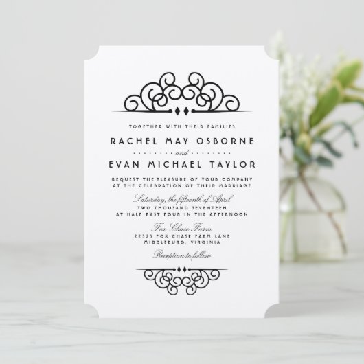 Deco Flourish Wedding Invitation Kaart (Staand voorkant)