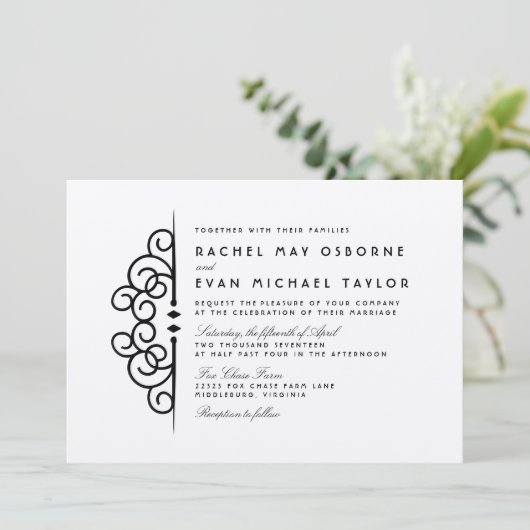 Deco Flourish Wedding Invitation Kaart (Staand voorkant)