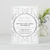 Deco Gatsby Silver 20's Wedding Invite uit 1920 Kaart (Staand voorkant)