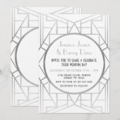 Deco Gatsby Silver 20's Wedding Invite uit 1920 Kaart (Voorkant / Achterkant)