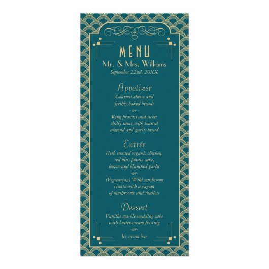  deco Gatsby Wedding Menu Art Deco 1920 (Voorkant)
