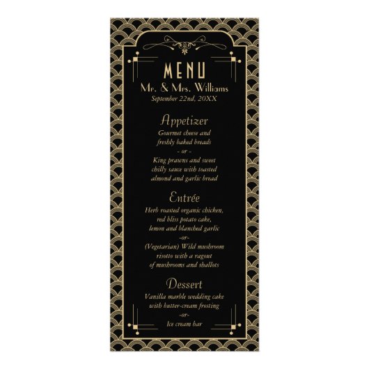 deco Gatsby Wedding Menu Art Deco 1920 (Voorkant)