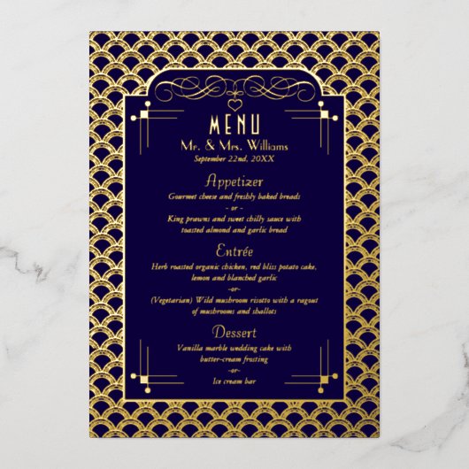  deco Gatsby Wedding Menu Art Deco 1920 Folie Uitnodiging (Voorkant)