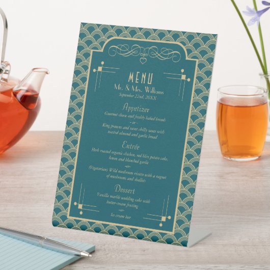 deco Gatsby Wedding Menu Art Deco 1920 Reclamebord Met Voetstuk (Insitu)