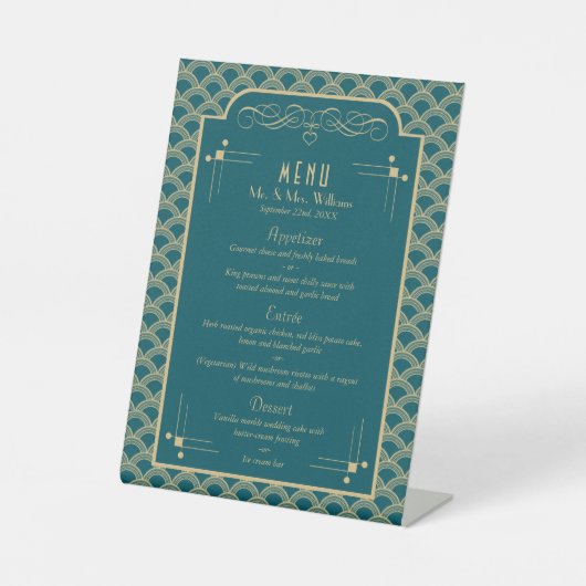 deco Gatsby Wedding Menu Art Deco 1920 Reclamebord Met Voetstuk (Voorkant)