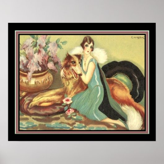 Deco "Girl & her Dog" van Chiostri 1920 print 16x2 (Voorkant)