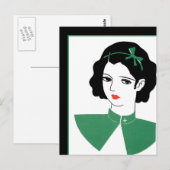 Deco Girl in Green Briefkaart (Voorkant / Achterkant)