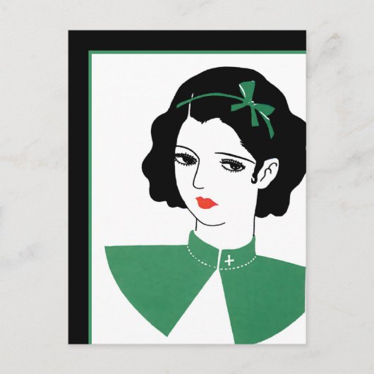 Deco Girl in Green Briefkaart (Voorkant)
