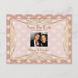 Deco Glam Gold Pink Shell Bewaar de trouwdatum Aankondigingskaart