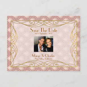 Deco Glam Gold Pink Shell Bewaar de trouwdatum Aankondigingskaart