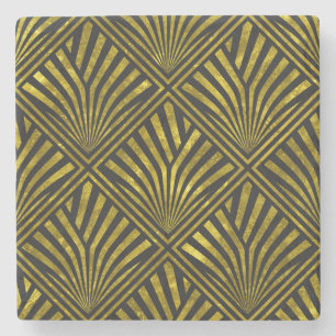 Deco Glam: Goud & Zwart Patroon Stenen Onderzetter