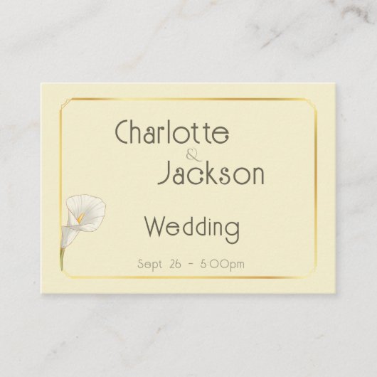 Deco Gold Framed Vintage Lily Wedding Cream Informatiekaartje (Voorkant)
