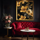 Deco Goud & Grijs Bloempatroon Poster