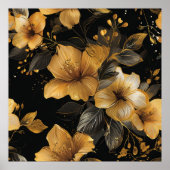 Deco Goud & Grijs Bloempatroon Poster (Voorkant)