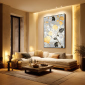 Deco Goud & Zwart Bladpatroon Poster