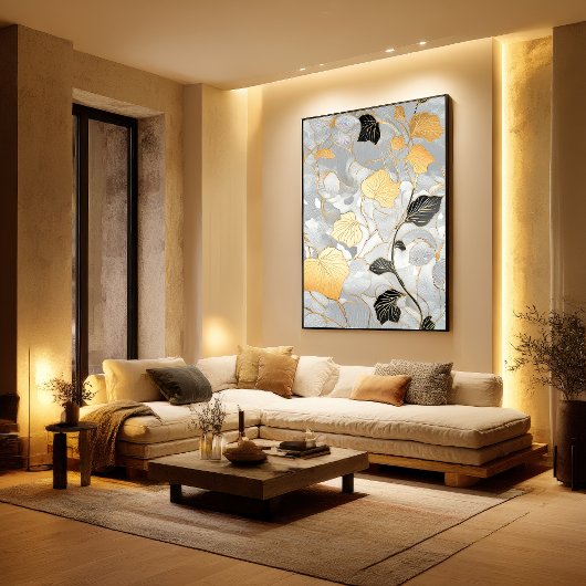 Deco Goud & Zwart Bladpatroon Poster