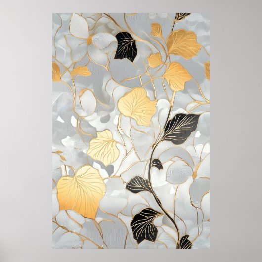 Deco Goud & Zwart Bladpatroon Poster (Voorkant)