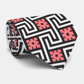 Deco Greek Key, Black, White en Coral Pink Stropdas (Opgerold)