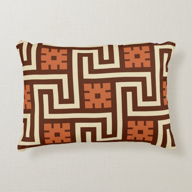 Deco Greek Key, Brown, Beige en Rust Accent Kussen (Voorkant)
