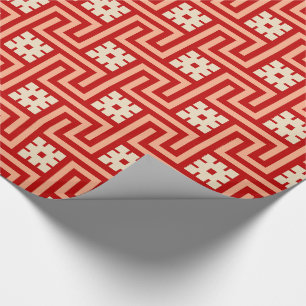 Deco Greek Key, Coral Oranje en Beige Cadeaupapier