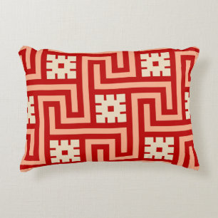 Deco Greek Key, Coral Oranje en Beige Decoratief Kussen