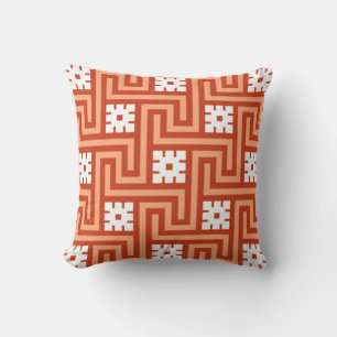 Deco Greek Key, Coral Oranje en White Buitenkussen