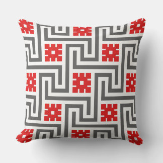 Deco Greek Key, Deep Red, White en Grey / Grey Buitenkussen