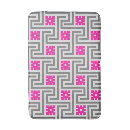 Deco Greek Key, Grey / Grey / Fuchsia Pink Badmat (Voorkant Verticaal)