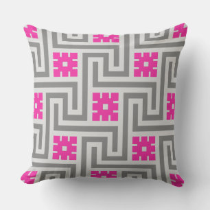 Deco Greek Key, Grey / Grey / Fuchsia Pink Buitenkussen