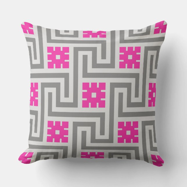 Deco Greek Key, Grey / Grey / Fuchsia Pink Buitenkussen (Voorkant)