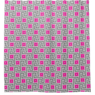 Deco Greek Key, Grey / Grey / Fuchsia Pink Douchegordijn