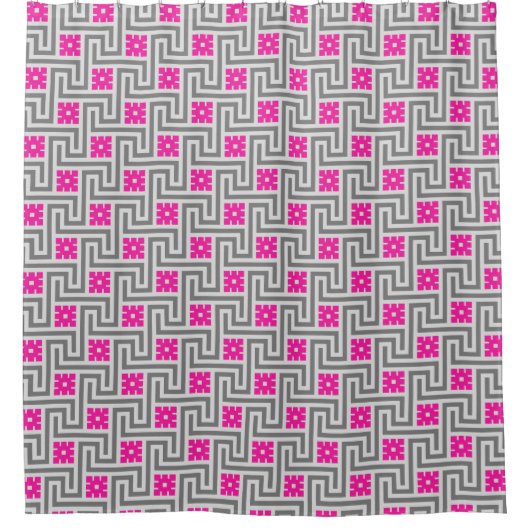 Deco Greek Key, Grey / Grey / Fuchsia Pink Douchegordijn (Voorkant)