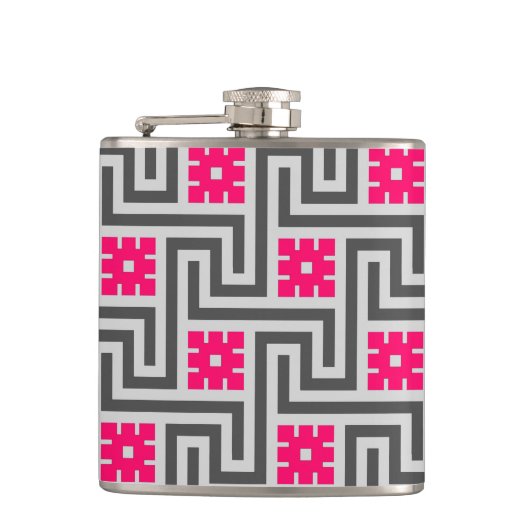 Deco Greek Key, Grey / Grey / Fuchsia Pink Heupfles (Voorkant)