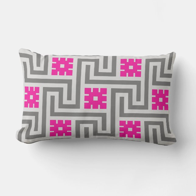 Deco Greek Key, Grey / Grey / Fuchsia Pink Kussen (Voorkant)