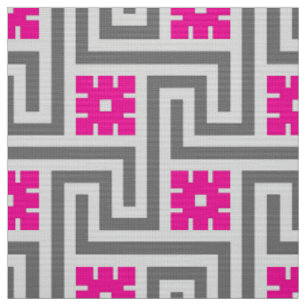 Deco Greek Key, Grey / Grey / Fuchsia Pink Stof