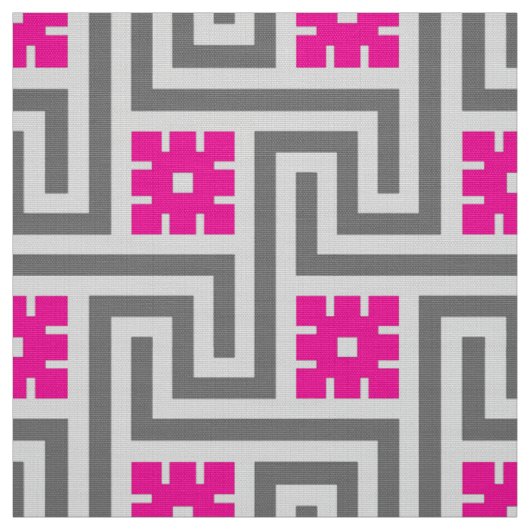 Deco Greek Key, Grey / Grey / Fuchsia Pink Stof (Swatch)