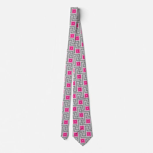 Deco Greek Key, Grey / Grey / Fuchsia Pink Stropdas (Achterkant)
