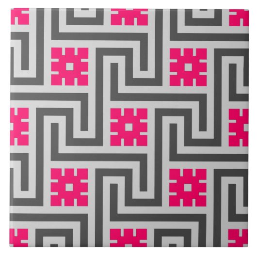 Deco Greek Key, Grey / Grey / Fuchsia Pink Tegeltje (Voorkant)