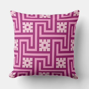 Deco Greek Key, Pink en Burgundy Buitenkussen