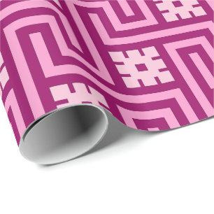 Deco Greek Key, Pink en Burgundy Cadeaupapier