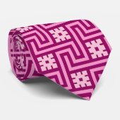Deco Greek Key, Pink en Burgundy Stropdas (Opgerold)