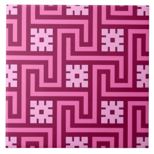 Deco Greek Key, Pink en Burgundy Tegeltje