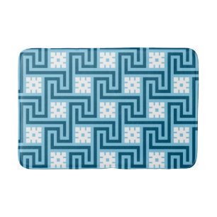 Deco Greek Key, Sky Blue en Navy Badmat